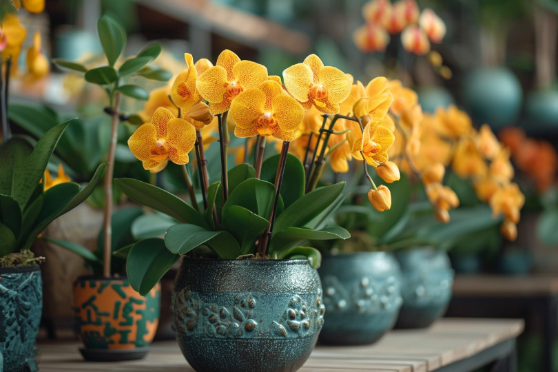 Yellow orchids planters