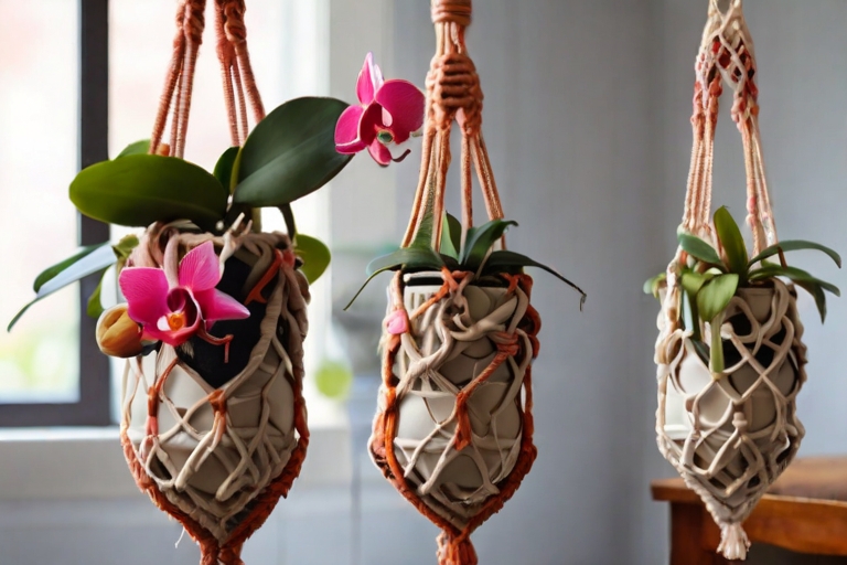 Hanging macramé orchid planters