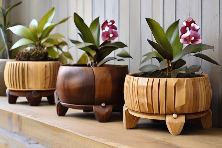 Wooden flower pots for garden